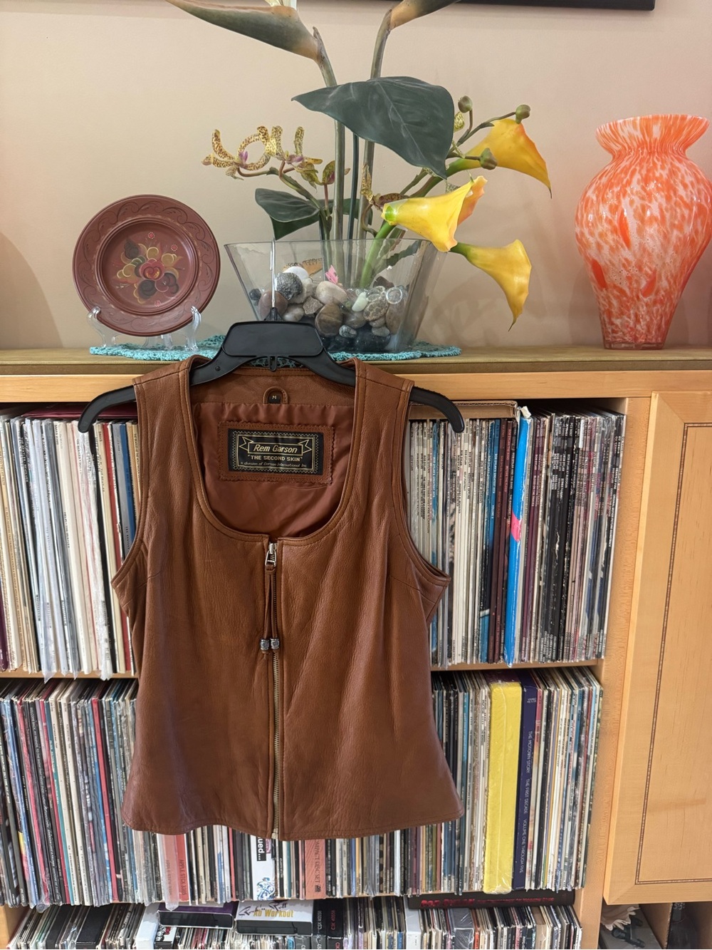PRICE DROP: REM GARSON, lined, SEXY, COGNAC/CHESTNUT BROWN LEATHER Tank/Vest, M